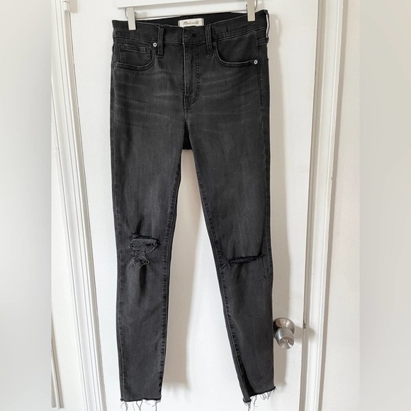 MADEWELL Mid-rise 9" High-Rise Skinny Jeans Black Distressed Raw Hem 6 28T - Picture 2 of 16